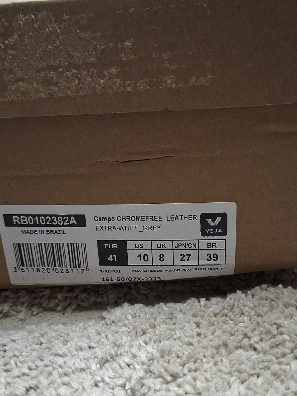 NWT Veja CAMPO LEATHER PLATINE PIERRE White & Gold Shoes - Picture 8 of 8